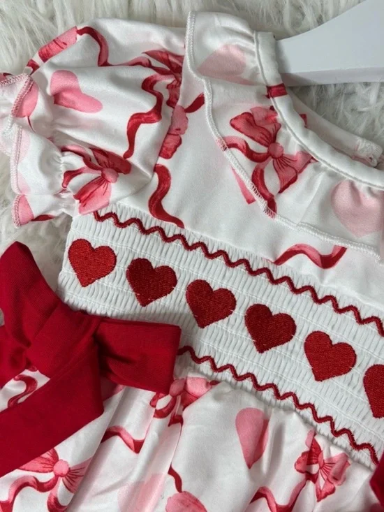 Rylee + Cru Pink Heart & Bow Smocked Baby One-Piece - Picture 5 of 8
